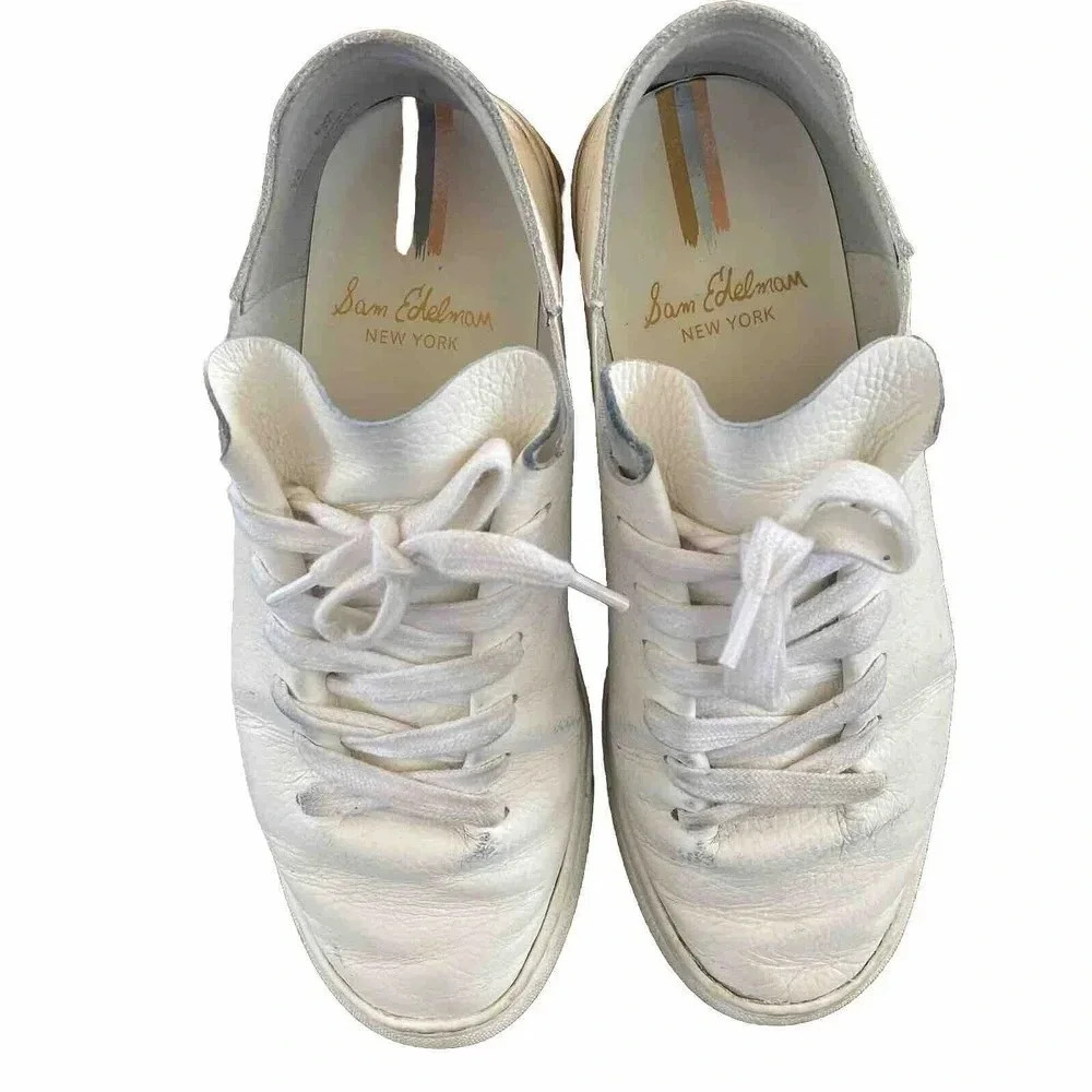 Sam Edelman Poppy White Leather Upper Lace Up Shoes Sneakers Womens 7M
